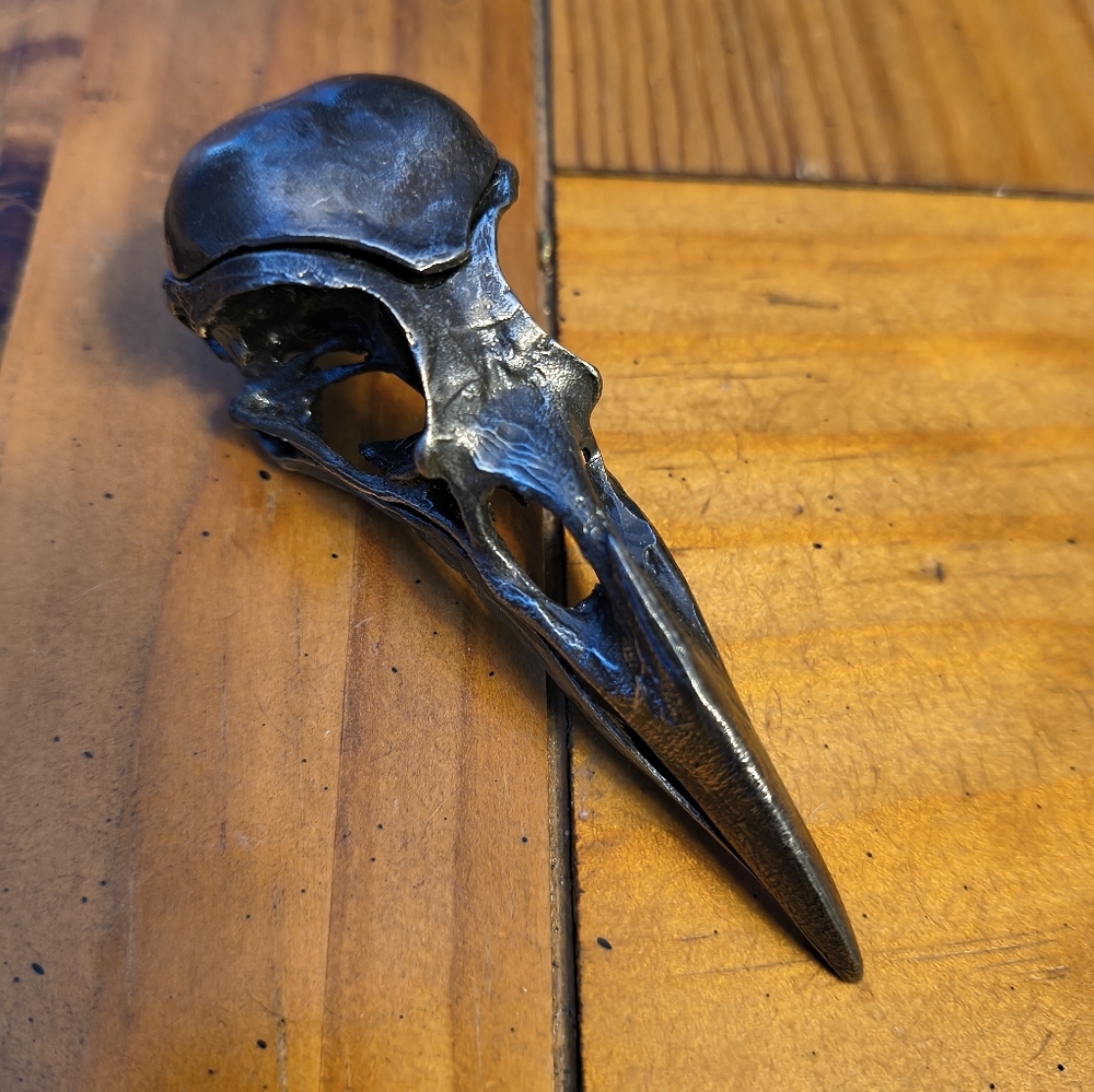 Solid Bronze Crow Skull Pendant - image 1